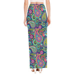 Colorful Paisley Pattern Print High Slit Maxi Skirt
