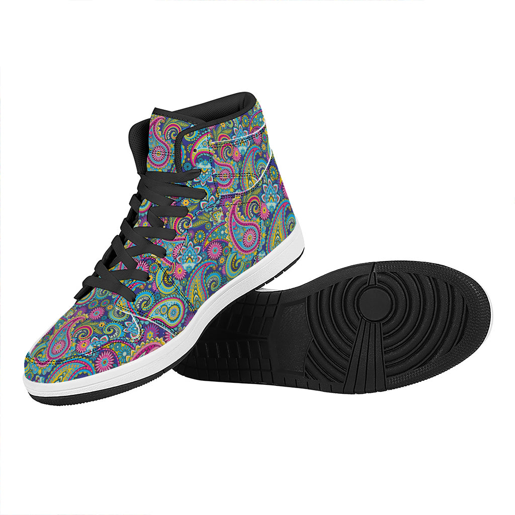 Colorful Paisley Pattern Print High Top Leather Sneakers