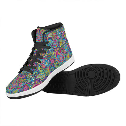 Colorful Paisley Pattern Print High Top Leather Sneakers