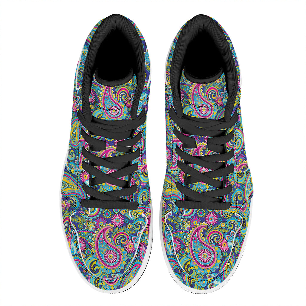 Colorful Paisley Pattern Print High Top Leather Sneakers