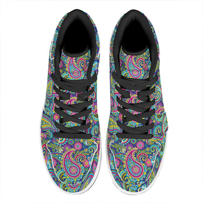 Colorful Paisley Pattern Print High Top Leather Sneakers