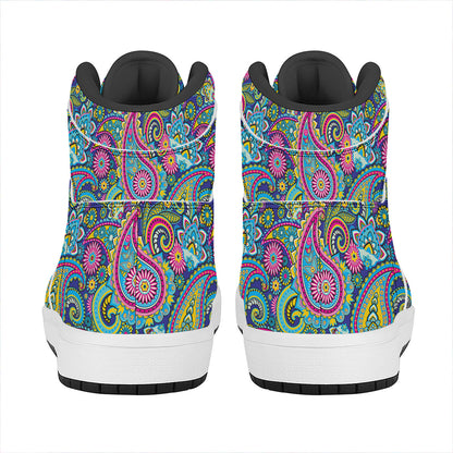 Colorful Paisley Pattern Print High Top Leather Sneakers