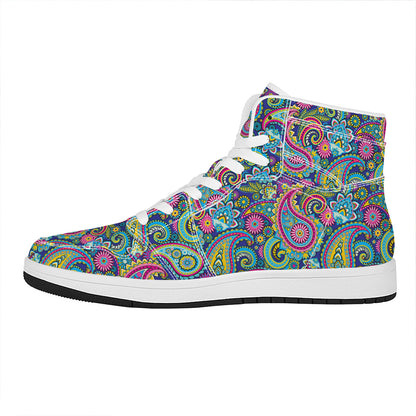 Colorful Paisley Pattern Print High Top Leather Sneakers