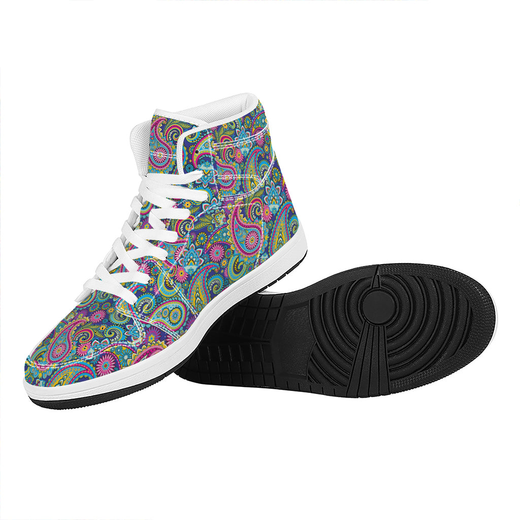 Colorful Paisley Pattern Print High Top Leather Sneakers
