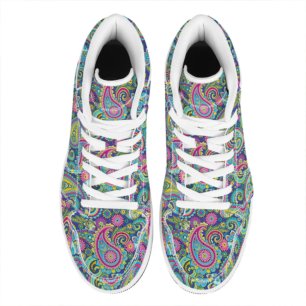 Colorful Paisley Pattern Print High Top Leather Sneakers