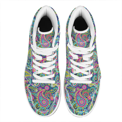 Colorful Paisley Pattern Print High Top Leather Sneakers