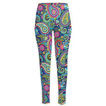 Colorful Paisley Pattern Print High-Waisted Pocket Leggings