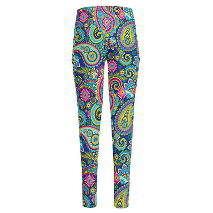 Colorful Paisley Pattern Print High-Waisted Pocket Leggings
