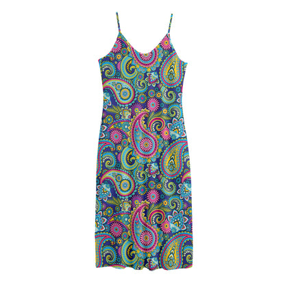 Colorful Paisley Pattern Print Jersey Midi Cami Dress