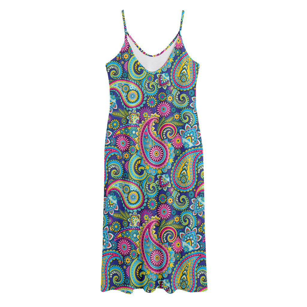 Colorful Paisley Pattern Print Jersey Midi Cami Dress