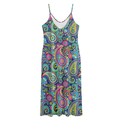 Colorful Paisley Pattern Print Jersey Midi Cami Dress