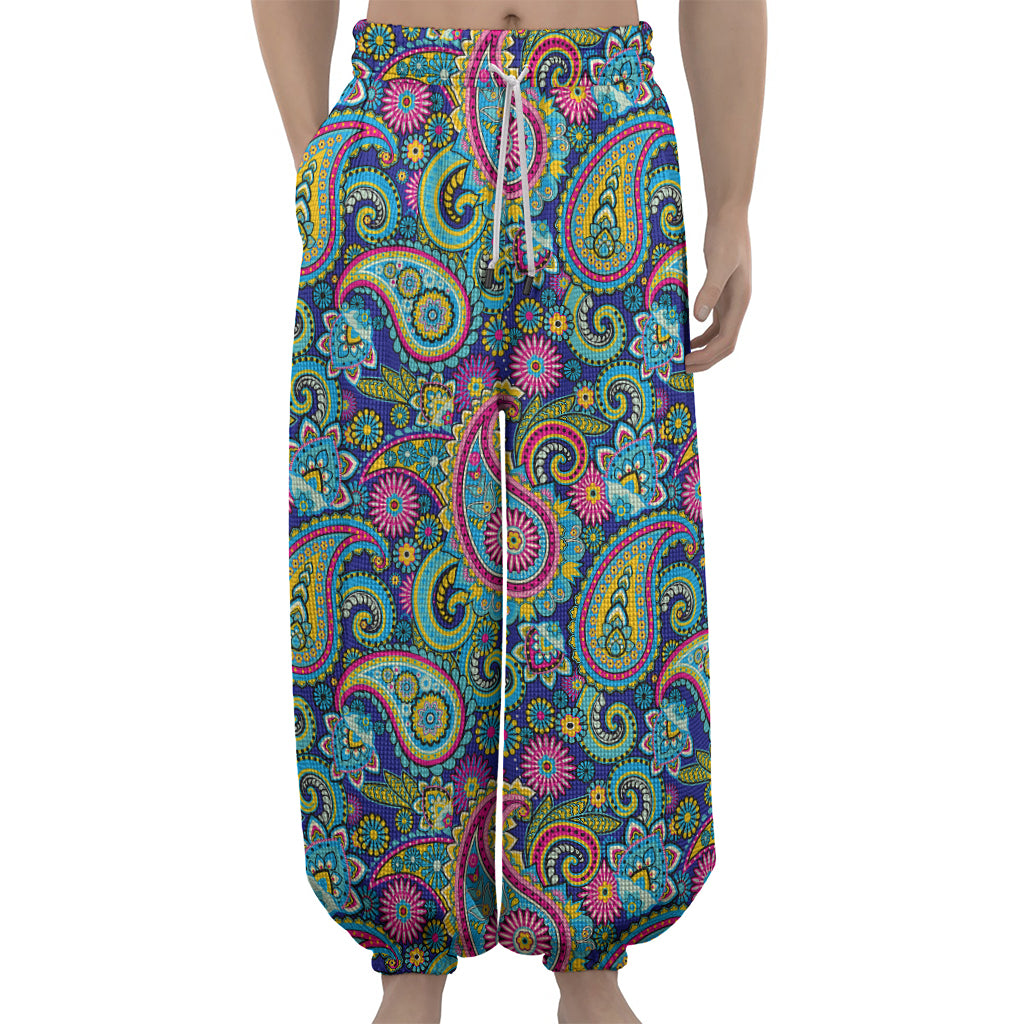 Colorful Paisley Pattern Print Lantern Pants