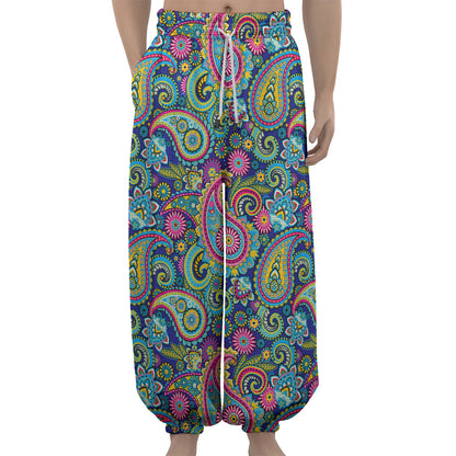 Colorful Paisley Pattern Print Lantern Pants