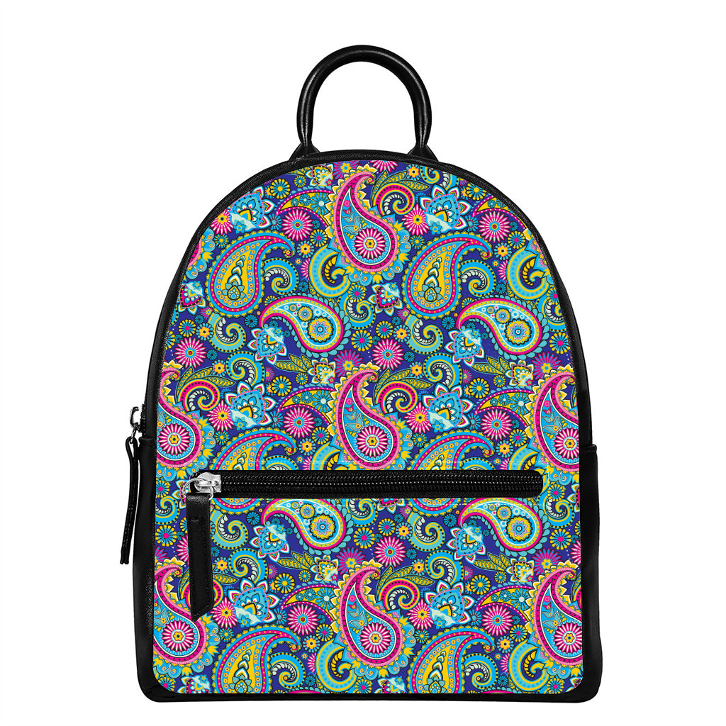 Colorful Paisley Pattern Print Leather Backpack