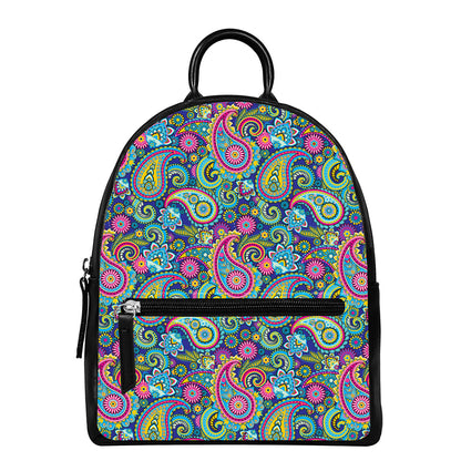 Colorful Paisley Pattern Print Leather Backpack