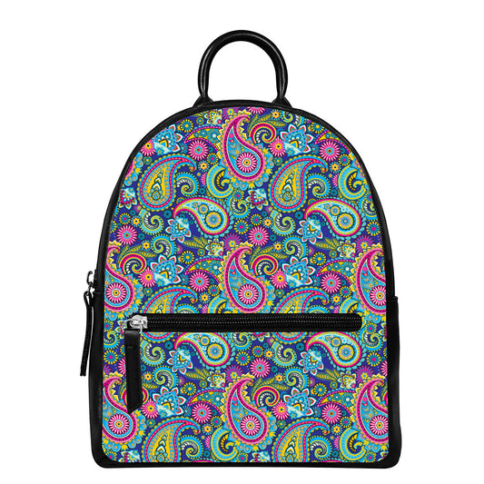 Colorful Paisley Pattern Print Leather Backpack