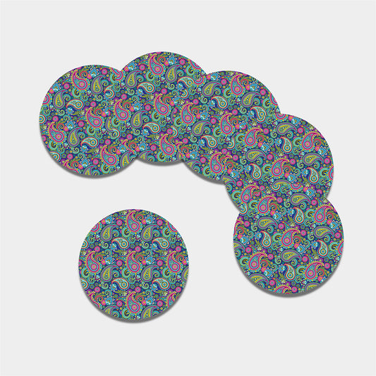 Colorful Paisley Pattern Print Leather Coaster Set