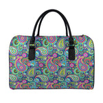 Colorful Paisley Pattern Print Leather Duffle Bag