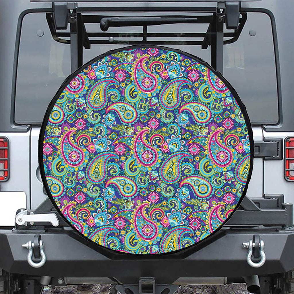 Colorful Paisley Pattern Print Leather Spare Tire Cover
