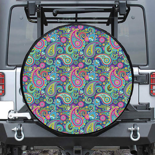 Colorful Paisley Pattern Print Leather Spare Tire Cover