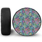 Colorful Paisley Pattern Print Leather Spare Tire Cover