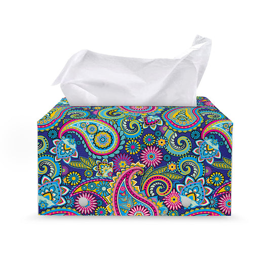 Colorful Paisley Pattern Print Leather Tissue Box Cover