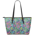 Colorful Paisley Pattern Print Leather Tote Bag With Zipper