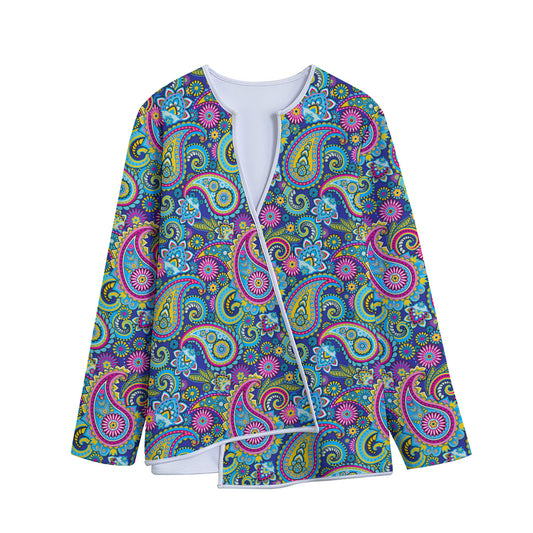 Colorful Paisley Pattern Print Long Sleeve Short Coat