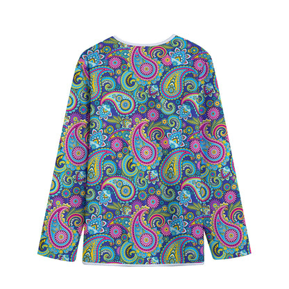 Colorful Paisley Pattern Print Long Sleeve Short Coat