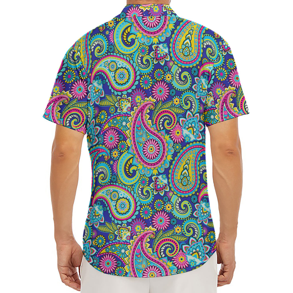 Colorful Paisley Pattern Print Men's Deep V-Neck Shirt