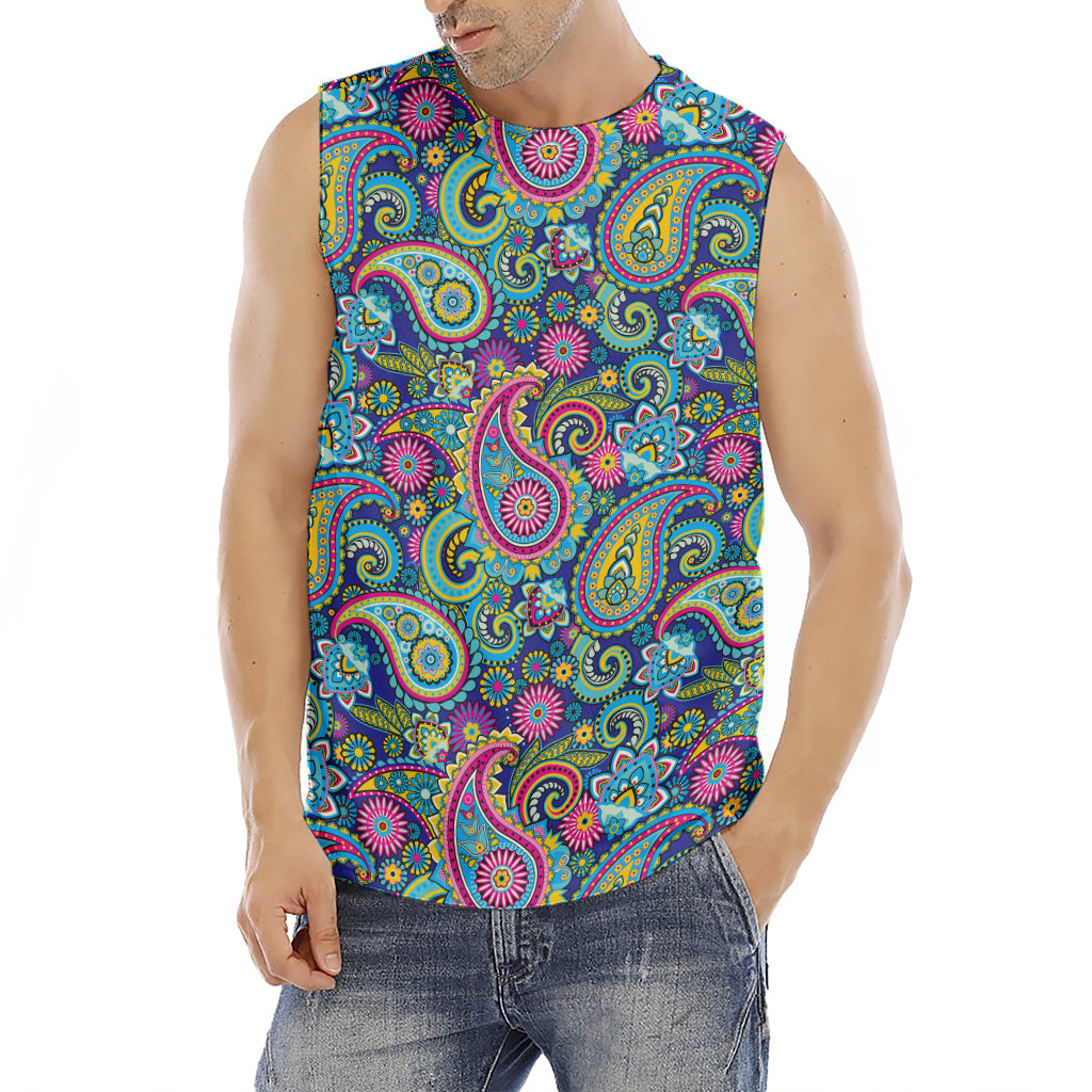 Colorful Paisley Pattern Print Men's Fitness Tank Top