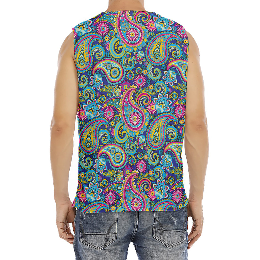 Colorful Paisley Pattern Print Men's Fitness Tank Top