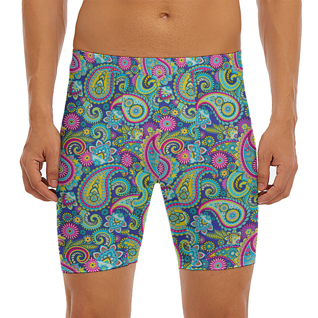 Colorful Paisley Pattern Print Men's Long Boxer Briefs