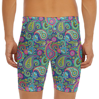 Colorful Paisley Pattern Print Men's Long Boxer Briefs