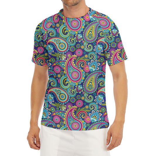 Colorful Paisley Pattern Print Men's Short Sleeve Rash Guard