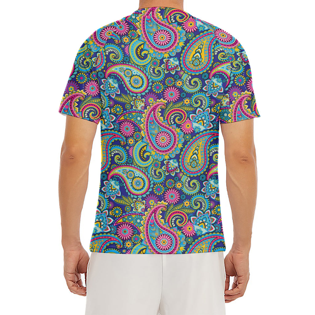 Colorful Paisley Pattern Print Men's Short Sleeve Rash Guard