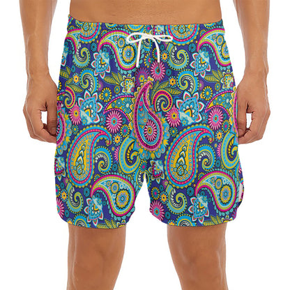 Colorful Paisley Pattern Print Men's Split Running Shorts
