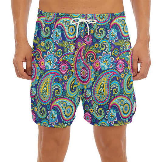 Colorful Paisley Pattern Print Men's Split Running Shorts