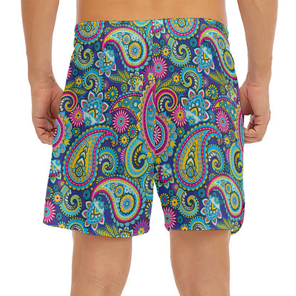 Colorful Paisley Pattern Print Men's Split Running Shorts