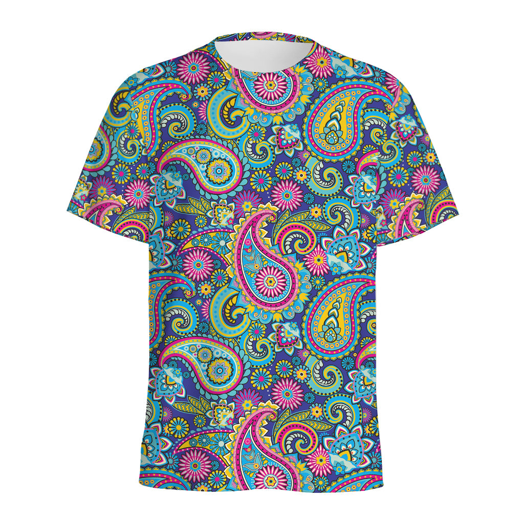 Colorful Paisley Pattern Print Men's Sports T-Shirt