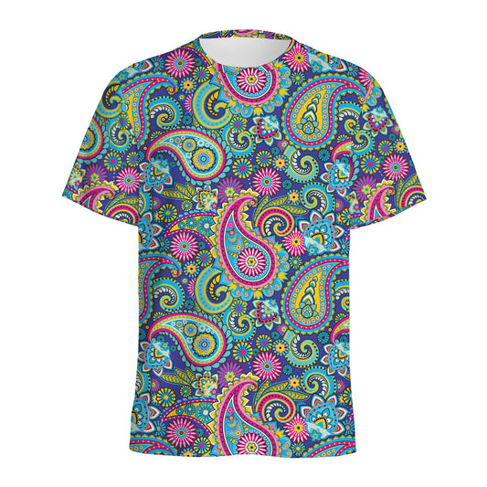 Colorful Paisley Pattern Print Men's Sports T-Shirt
