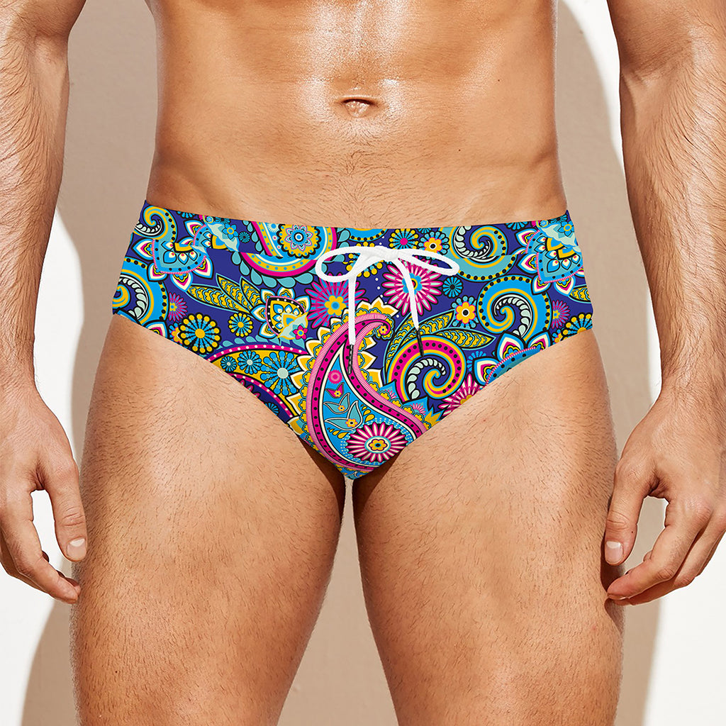 Colorful Paisley Pattern Print Men's Swim Briefs