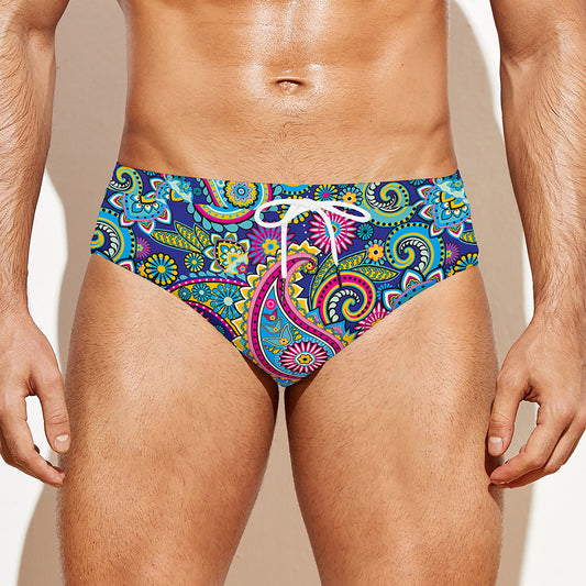 Colorful Paisley Pattern Print Men's Swim Briefs