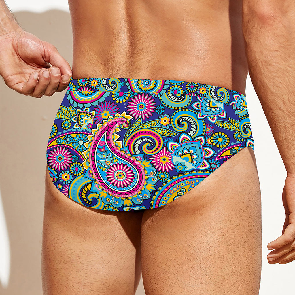 Colorful Paisley Pattern Print Men's Swim Briefs