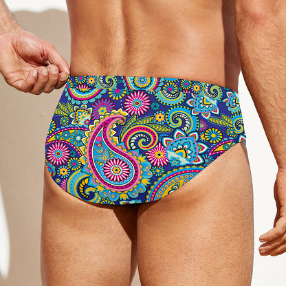 Colorful Paisley Pattern Print Men's Swim Briefs