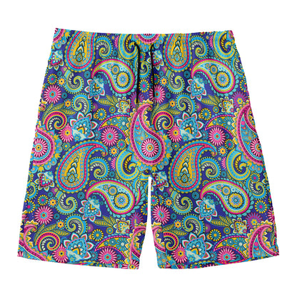 Colorful Paisley Pattern Print Men's Swim Trunks