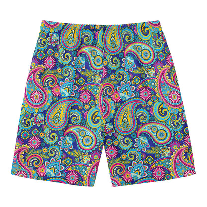 Colorful Paisley Pattern Print Men's Swim Trunks