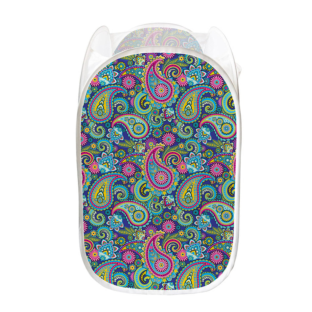 Colorful Paisley Pattern Print Mesh Laundry Hamper