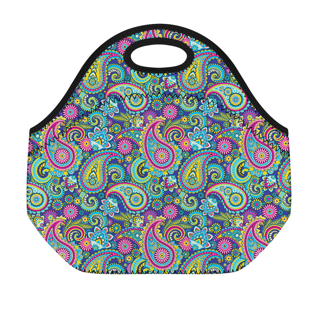 Colorful Paisley Pattern Print Neoprene Lunch Bag