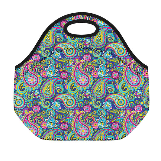 Colorful Paisley Pattern Print Neoprene Lunch Bag